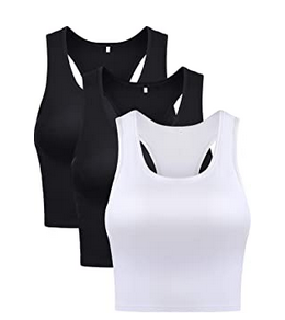 Boao 3 Pieces Women's Cotton Basic Sleeveless Racerback Crop Tank Top Sports Crop Top for Daily Wearing